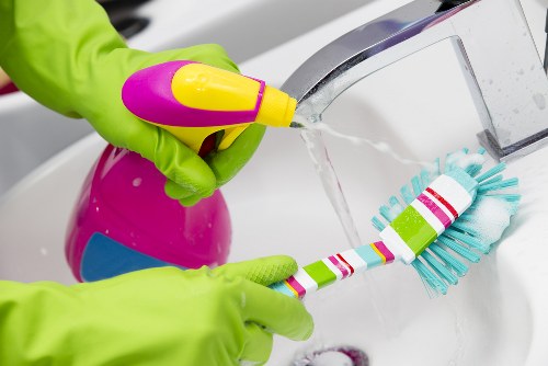 Detailed post-construction cleaning of kitchen surfaces and floors