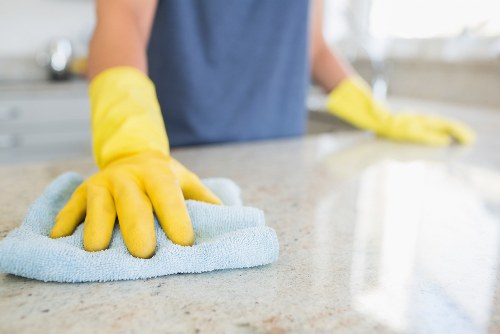Professional cleaners maintaining a local office kitchen and shared area