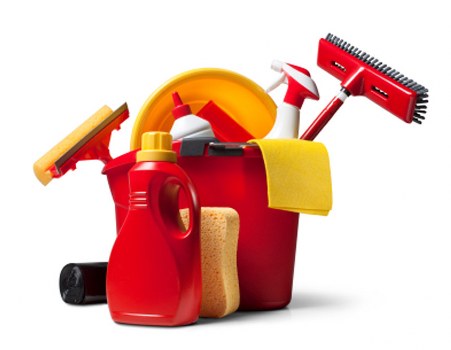 Worker applying safety measures during carpet cleaning